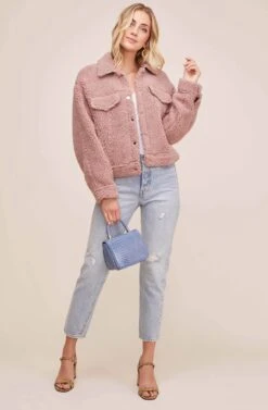 Faux Shearling Trucker Jacket -Outlet Cozi Luxe Store ACT15360 DUSTY PINK 1
