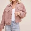 Faux Shearling Trucker Jacket -Outlet Cozi Luxe Store ACT15360 DUSTY PINK 2