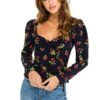 Long Sleeve Sweetheart Wrap Front Top -Outlet Cozi Luxe Store ACT15390 NAVY CHERRY PRINT 05