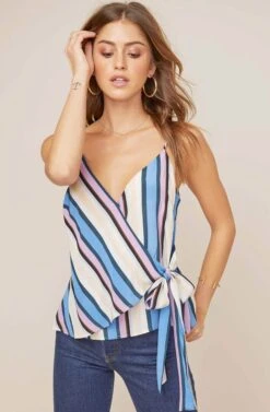 Ruth Striped Wrap Top -Outlet Cozi Luxe Store ACT15398 PERIWINKLE MULTI STRIPE 2 2 A