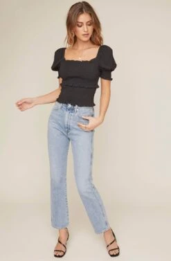 Glenna Smocked Top 21 Glenna Smocked Top -Outlet Cozi Luxe Store ACT15411 BLACK 1 2 A