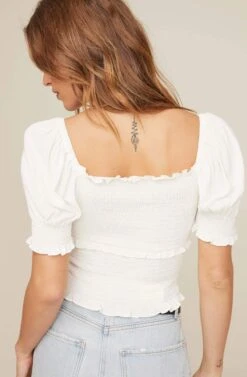 Glenna Smocked Top 18 Glenna Smocked Top -Outlet Cozi Luxe Store ACT15411 WHITE 6A