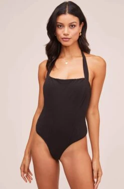 Shelley Halter Bodysuit -Outlet Cozi Luxe Store ACT15417 BLACK 1A