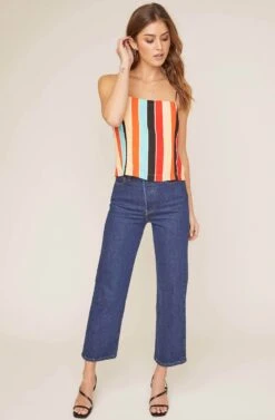 Shirlee Striped Tank Top -Outlet Cozi Luxe Store ACT15440 AQUA ORANGE STRIPE 1 2 A