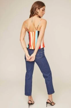 Shirlee Striped Tank Top -Outlet Cozi Luxe Store ACT15440 AQUA ORANGE STRIPE 3 2 A