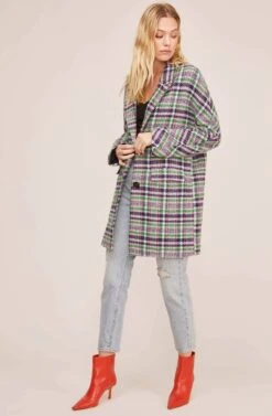 Keller Plaid Coat -Outlet Cozi Luxe Store ACT15537B GREEN NAVY MULTI PLAID 1