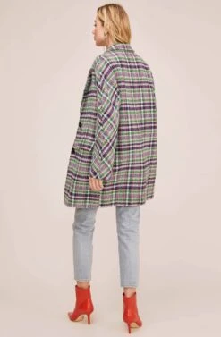 Keller Plaid Coat -Outlet Cozi Luxe Store ACT15537B GREEN NAVY MULTI PLAID 5