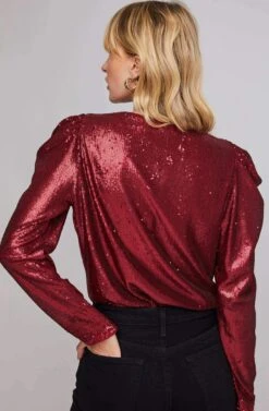 Shimmy Metallic Bodysuit -Outlet Cozi Luxe Store ACT15596B MARASCHINO RED 4A