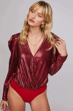 Shimmy Metallic Bodysuit -Outlet Cozi Luxe Store ACT15596B MARASCHINO RED 5A