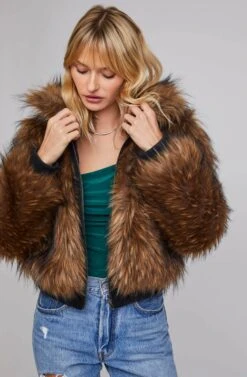 Jiselle Faux Fur Jacket -Outlet Cozi Luxe Store ACT15607 FOXY BROWN 3