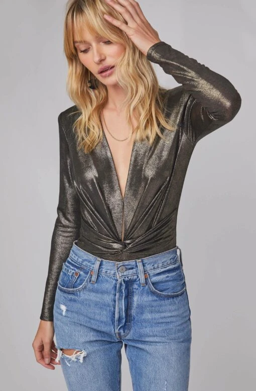 Luxe Metallic Bodysuit -Outlet Cozi Luxe Store ACT15619 GUNMETAL GOLD FOIL 2