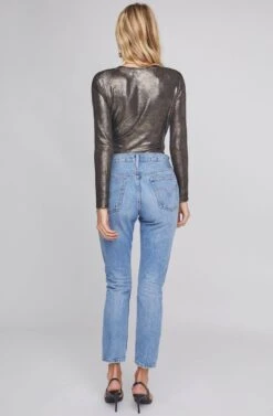 Luxe Metallic Bodysuit -Outlet Cozi Luxe Store ACT15619 GUNMETAL GOLD FOIL 3