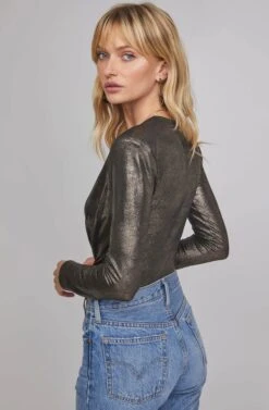 Luxe Metallic Bodysuit -Outlet Cozi Luxe Store ACT15619 GUNMETAL GOLD FOIL 4