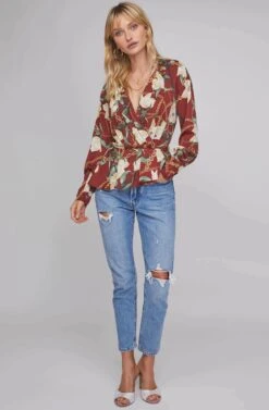 Joni Floral Print Top -Outlet Cozi Luxe Store ACT15625 WINE CHAIN FLORAL 1A