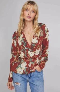 Joni Floral Print Top -Outlet Cozi Luxe Store ACT15625 WINE CHAIN FLORAL 2A