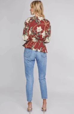 Joni Floral Print Top -Outlet Cozi Luxe Store ACT15625 WINE CHAIN FLORAL 4A