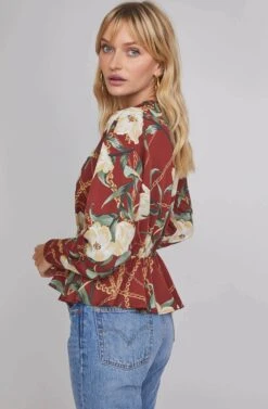 Joni Floral Print Top -Outlet Cozi Luxe Store ACT15625 WINE CHAIN FLORAL 5A
