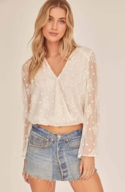 Saskia Wrap Sheer Top -Outlet Cozi Luxe Store ACT15773 OFF WHITE 2A