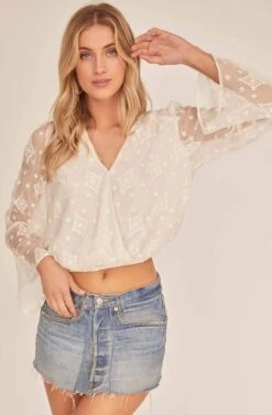 Saskia Wrap Sheer Top -Outlet Cozi Luxe Store ACT15773 OFF WHITE 3A