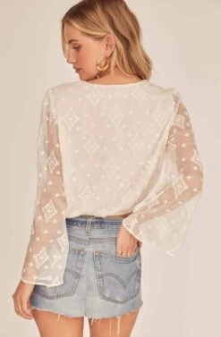 Saskia Wrap Sheer Top -Outlet Cozi Luxe Store ACT15773 OFF WHITE 7A