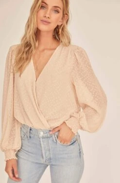 Dixie Wrap Top Bodysuit -Outlet Cozi Luxe Store ACT15781B BUTTERMILK 2A