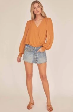 Dixie Wrap Top Bodysuit -Outlet Cozi Luxe Store ACT15781B GOLDEN HOUR 1A