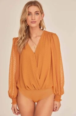 Dixie Wrap Top Bodysuit -Outlet Cozi Luxe Store ACT15781B GOLDEN HOUR 5A