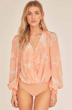 Dixie Floral Sketch Bodysuit -Outlet Cozi Luxe Store ACT15781 CORAL SKETCH FLORAL 5A