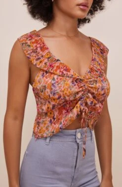 Rue Cinched Tie Front Top -Outlet Cozi Luxe Store ACT15911C PINKMULTIFLORAL 4