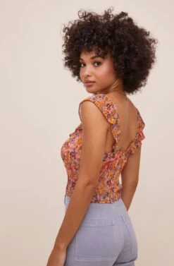 Rue Cinched Tie Front Top -Outlet Cozi Luxe Store ACT15911C PINKMULTIFLORAL 6