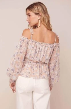 Harlee Floral Cold Shoulder Top -Outlet Cozi Luxe Store ACT15929 PEACH GREY FLORAL 4