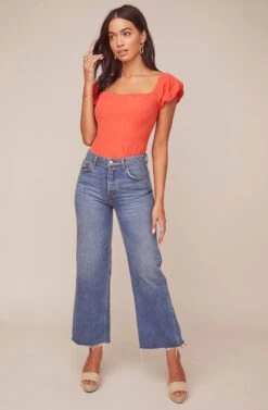 Aegean Puff Sleeve Bodysuit 18 Aegean Puff Sleeve Bodysuit -Outlet Cozi Luxe Store ACT15967 HOT ORANGE 1