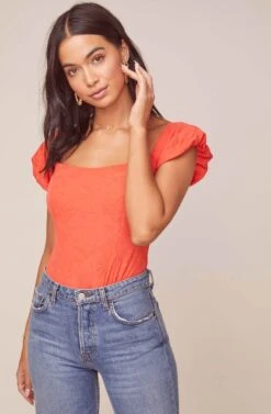 Aegean Puff Sleeve Bodysuit 17 Aegean Puff Sleeve Bodysuit -Outlet Cozi Luxe Store ACT15967 HOT ORANGE 2 edited