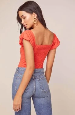 Aegean Puff Sleeve Bodysuit 21 Aegean Puff Sleeve Bodysuit -Outlet Cozi Luxe Store ACT15967 HOT ORANGE 4 edit 2