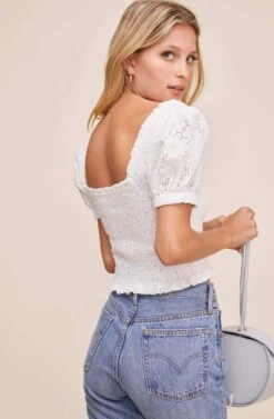 Hudson Puff Sleeve Smocked Top 10 Hudson Puff Sleeve Smocked Top -Outlet Cozi Luxe Store ACT15992 WHITE 4