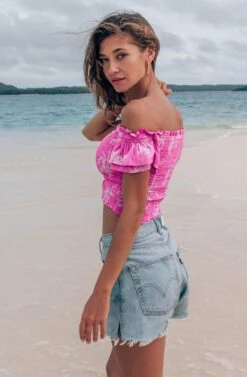 Bayou Floral Crop Top -Outlet Cozi Luxe Store ACT15998B AZALEAPINKFLORAL 2