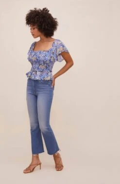 January Floral Smocked Peplum Top -Outlet Cozi Luxe Store ACT16012SF NAVYBLUEFLORAL 2