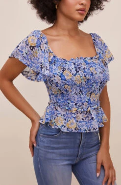 January Floral Smocked Peplum Top -Outlet Cozi Luxe Store ACT16012SF NAVYBLUEFLORAL 4