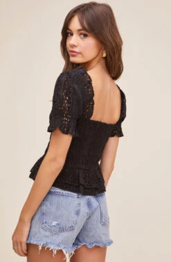 Retreat Eyelet Top 17 Retreat Eyelet Top -Outlet Cozi Luxe Store ACT16021 BLACK 4