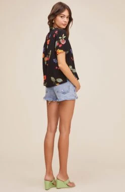 Tourist Fruit Button Down Top -Outlet Cozi Luxe Store ACT16041 BLACK MIXED FRUIT PRINT 3