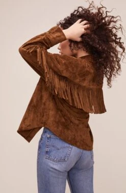 Etta Fringe Jacket -Outlet Cozi Luxe Store ACT16123 BROWN 7
