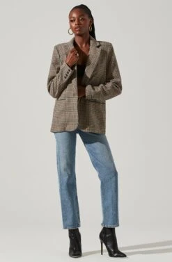 Harlow Plaid Blazer -Outlet Cozi Luxe Store ACT16133W BROWN GREENPLAID 1