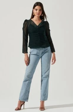 Spot Me Burnout Polka Dot Long Sleeve Top -Outlet Cozi Luxe Store ACT16198 FORESTGREEN 1