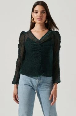 Spot Me Burnout Polka Dot Long Sleeve Top -Outlet Cozi Luxe Store ACT16198 FORESTGREEN 2