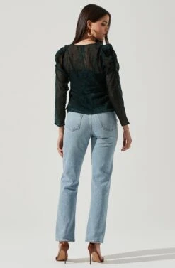 Spot Me Burnout Polka Dot Long Sleeve Top -Outlet Cozi Luxe Store ACT16198 FORESTGREEN 3