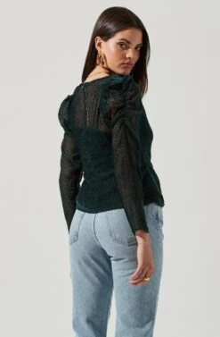 Spot Me Burnout Polka Dot Long Sleeve Top -Outlet Cozi Luxe Store ACT16198 FORESTGREEN 4