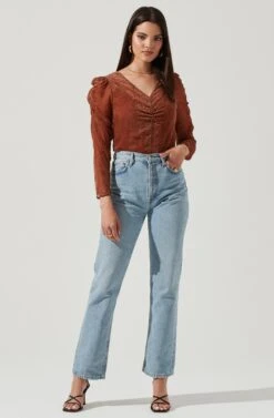 Spot Me Burnout Polka Dot Long Sleeve Top -Outlet Cozi Luxe Store ACT16198 GINGER 1