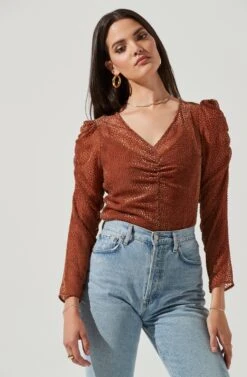 Spot Me Burnout Polka Dot Long Sleeve Top -Outlet Cozi Luxe Store ACT16198 GINGER 2