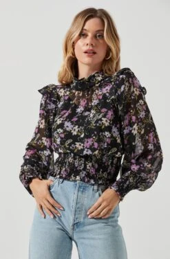 Everly Floral Smocked Waist Top -Outlet Cozi Luxe Store ACT16199JC BLACKLILACMULTIFLORAL 1
