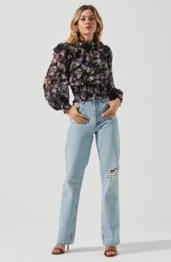 Everly Floral Smocked Waist Top -Outlet Cozi Luxe Store ACT16199JC BLACKLILACMULTIFLORAL 3